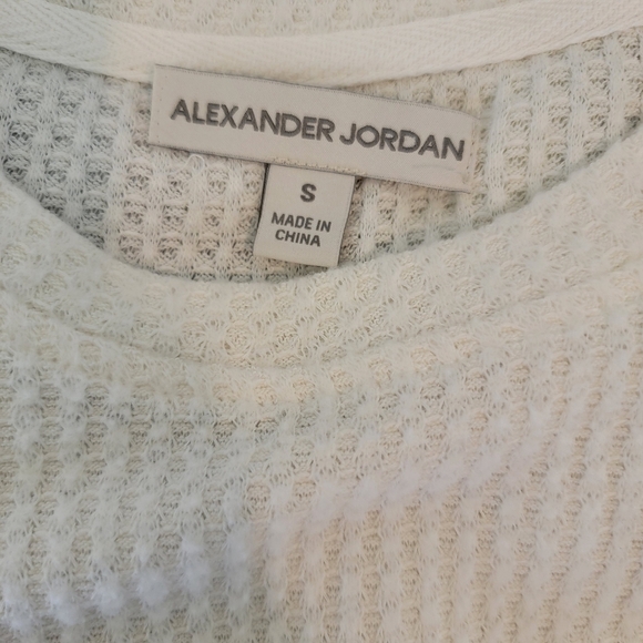 ALEXANDER JORDAN Ivory Waffle Knit Top Sz S Crewneck Ruffle Sleeve Cozy Neutral - Picture 9 of 12